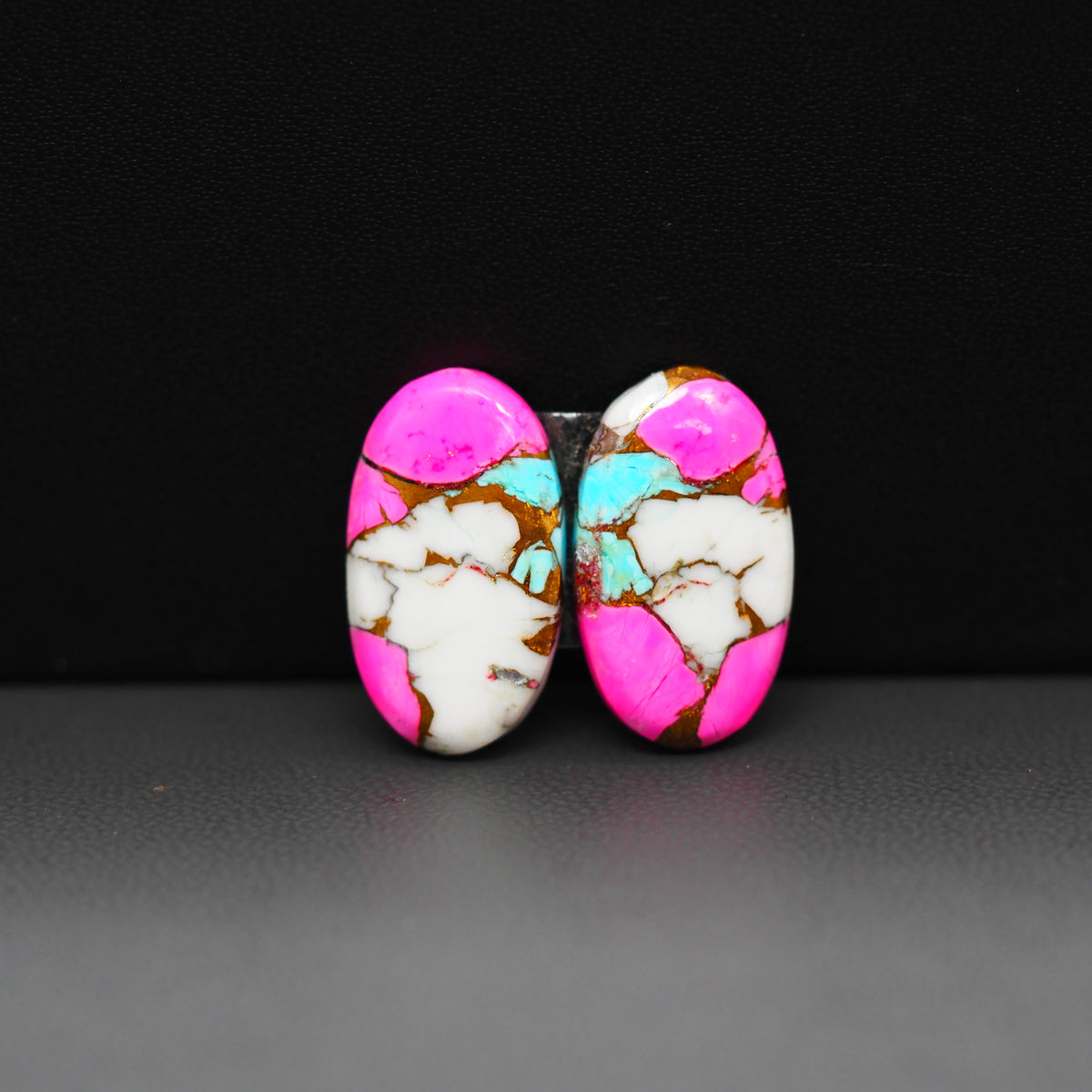 Cotton Candy Oval Cabochon Pair 20x11x3mm 14.5ct - white, pink and turquoise blue - Pedra Gems