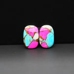 Cotton Candy Cushion Cabochon Pair 16x11x3mm 10.5ct - turquoise blue, pink and white - Pedra Gems