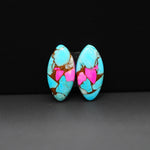 Cotton Candy Marquise Cabochon Pair 20x10x3mm 11.5ct - turquoise blue, pink and white - Pedra Gems