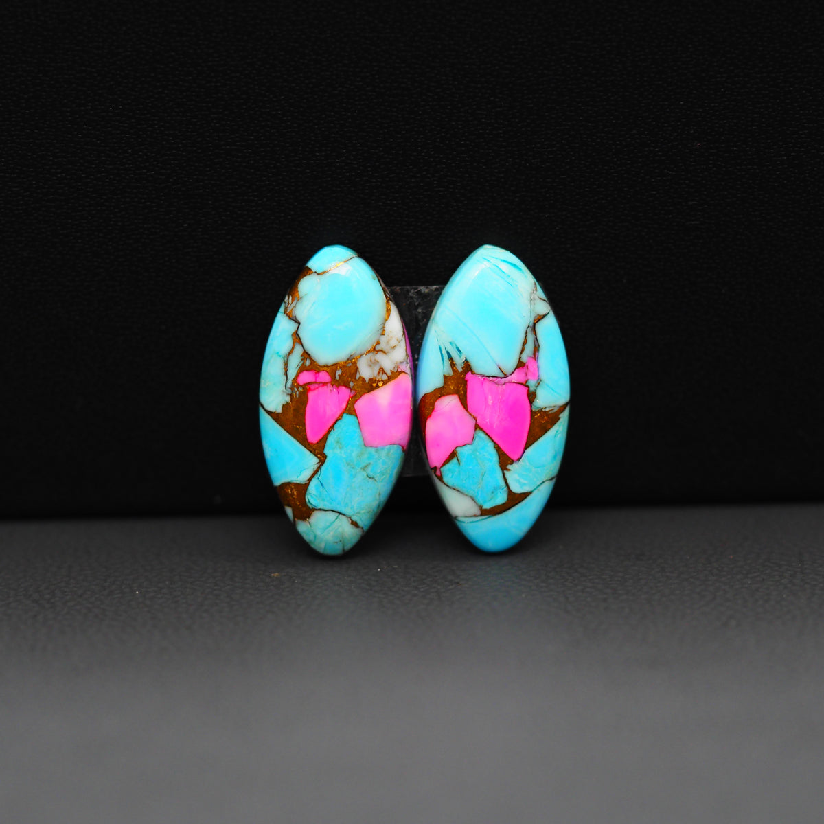 Cotton Candy Marquise Cabochon Pair 20x10x3mm 11.5ct - turquoise blue, pink and white - Pedra Gems