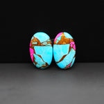 Cotton Candy Oval Cabochon Pair 19x12x4mm 16.5ct - turquoise blue and pink - Pedra Gems