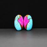 Cotton Candy Oval Cabochon Pair 18x10x3mm 10.5ct - turquoise blue, pink and white - Pedra Gems
