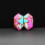 Cotton Candy Hexagon Cabochon Pair 19x11x3mm 13.5ct - pink, turquoise blue and white - Pedra Gems