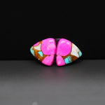 Cotton Candy Trillion Cabochon Pair 14x13x3mm 9.5ct - pink, white and turquoise blue - Pedra Gems
