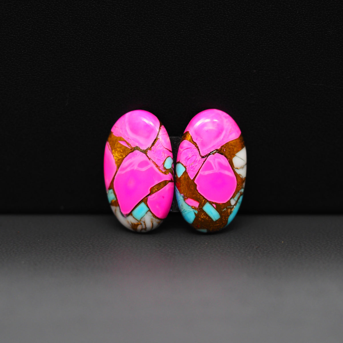 Cotton Candy Oval Cabochon Pair 20x12x3mm 15.5ct - pink, turquoise blue and white - Pedra Gems