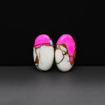 Cotton Candy Oval Cabochon Pair 19x11x3mm 12ct - white, pink and turquoise blue - Pedra Gems