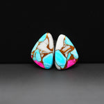 Cotton Candy Freeform Cabochon Pair 17x13x4mm 13.5ct - turquoise blue, white and pink - Pedra Gems