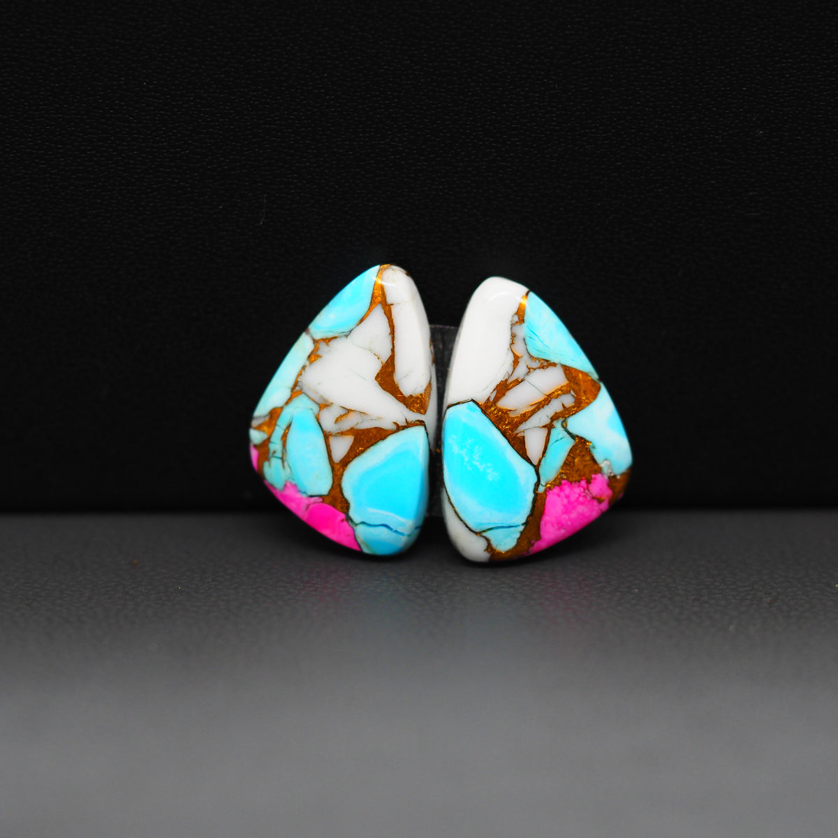 Cotton Candy Freeform Cabochon Pair 17x13x4mm 13.5ct - turquoise blue, white and pink - Pedra Gems