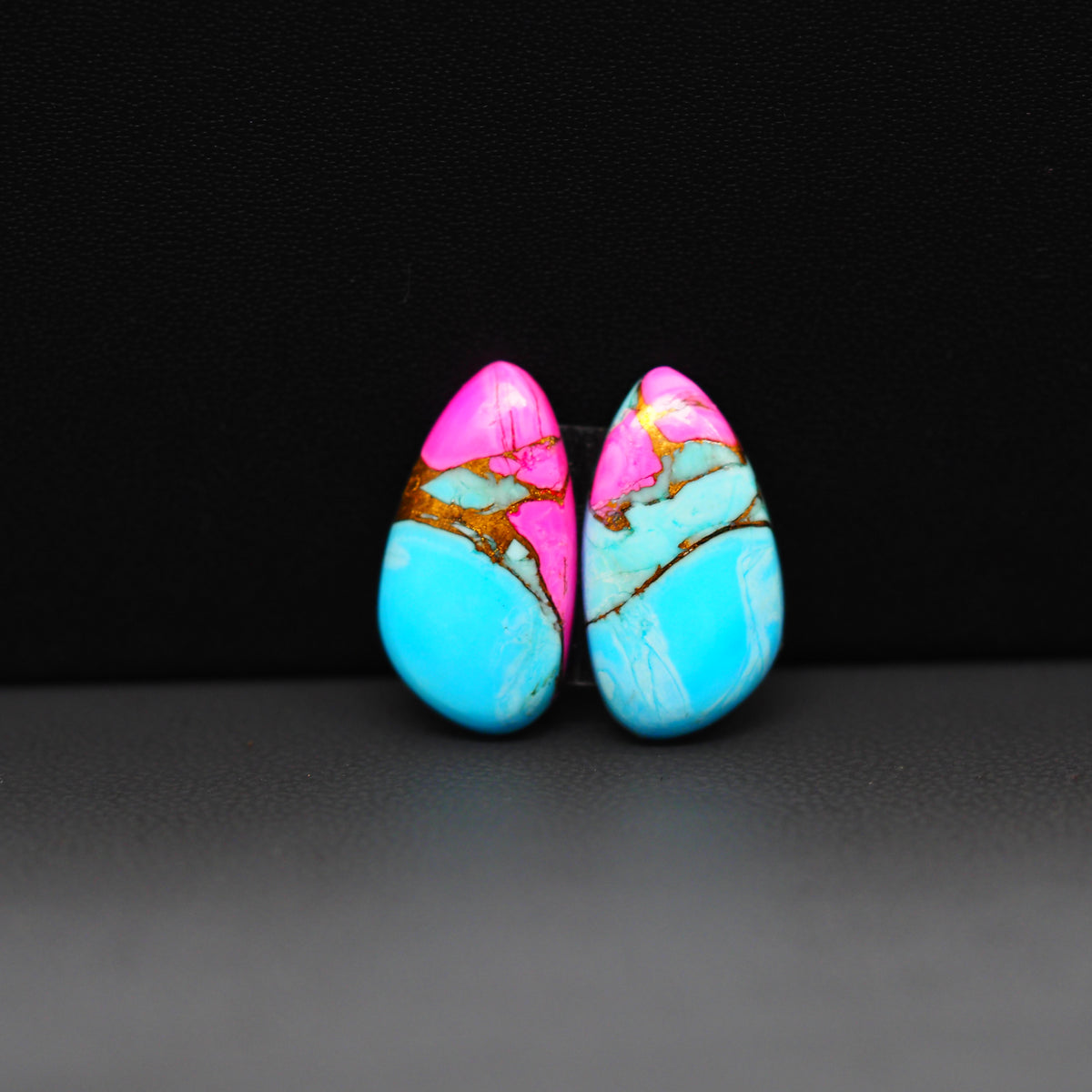 Cotton Candy Freeform Cabochon Pair 18x10x3mm 10ct - turquoise blue and pink - Pedra Gems