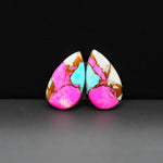 Cotton Candy Pear Cabochon Pair 20x12x4mm 11ct - pink, white and turquoise blue - Pedra Gems