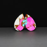 Cotton Candy Pear Cabochon Pair 20x12x4mm 11ct - pink, white and turquoise blue - Pedra Gems