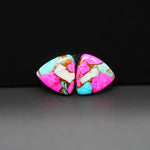 Cotton Candy Trillion Cabochon Pair 14x14x3mm 10ct - pink, turquoise blue and white - Pedra Gems