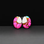 Cotton Candy Oval Cabochon Pair 15x11x3mm 10ct - pink, white and turquoise blue - Pedra Gems