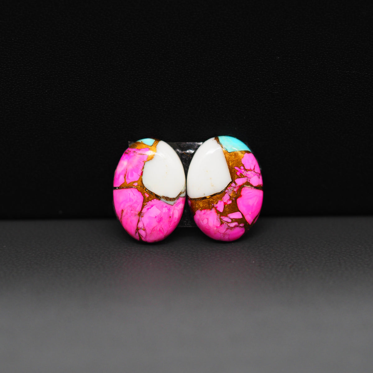Cotton Candy Oval Cabochon Pair 15x11x3mm 10ct - pink, white and turquoise blue - Pedra Gems