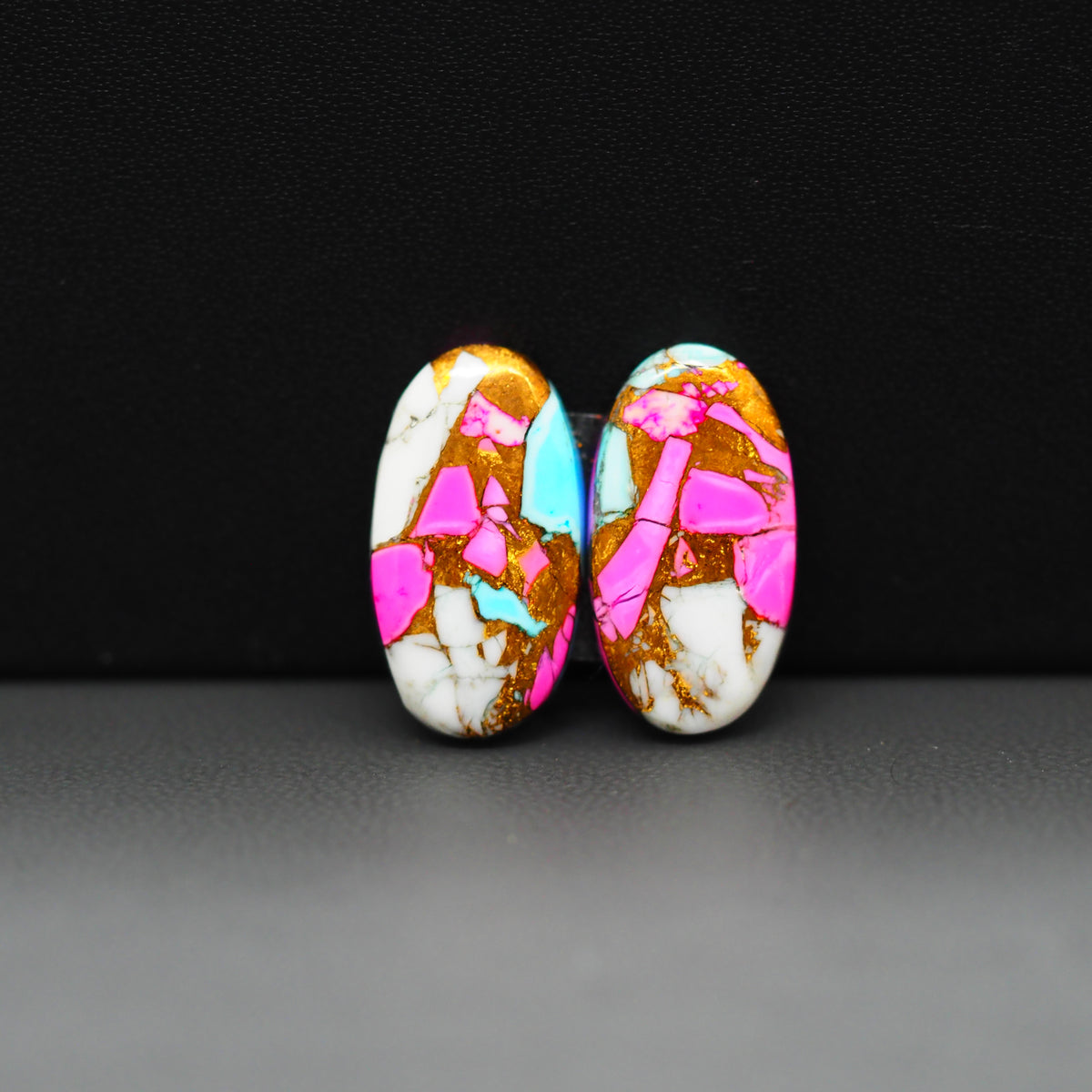 Cotton Candy Oval Cabochon Pair 18x10x3mm 13ct - white, pink and turquoise blue - Pedra Gems