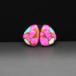 Cotton Candy Freeform Cabochon Pair 15x12x3mm 10.5ct - pink, turquoise blue and white - Pedra Gems