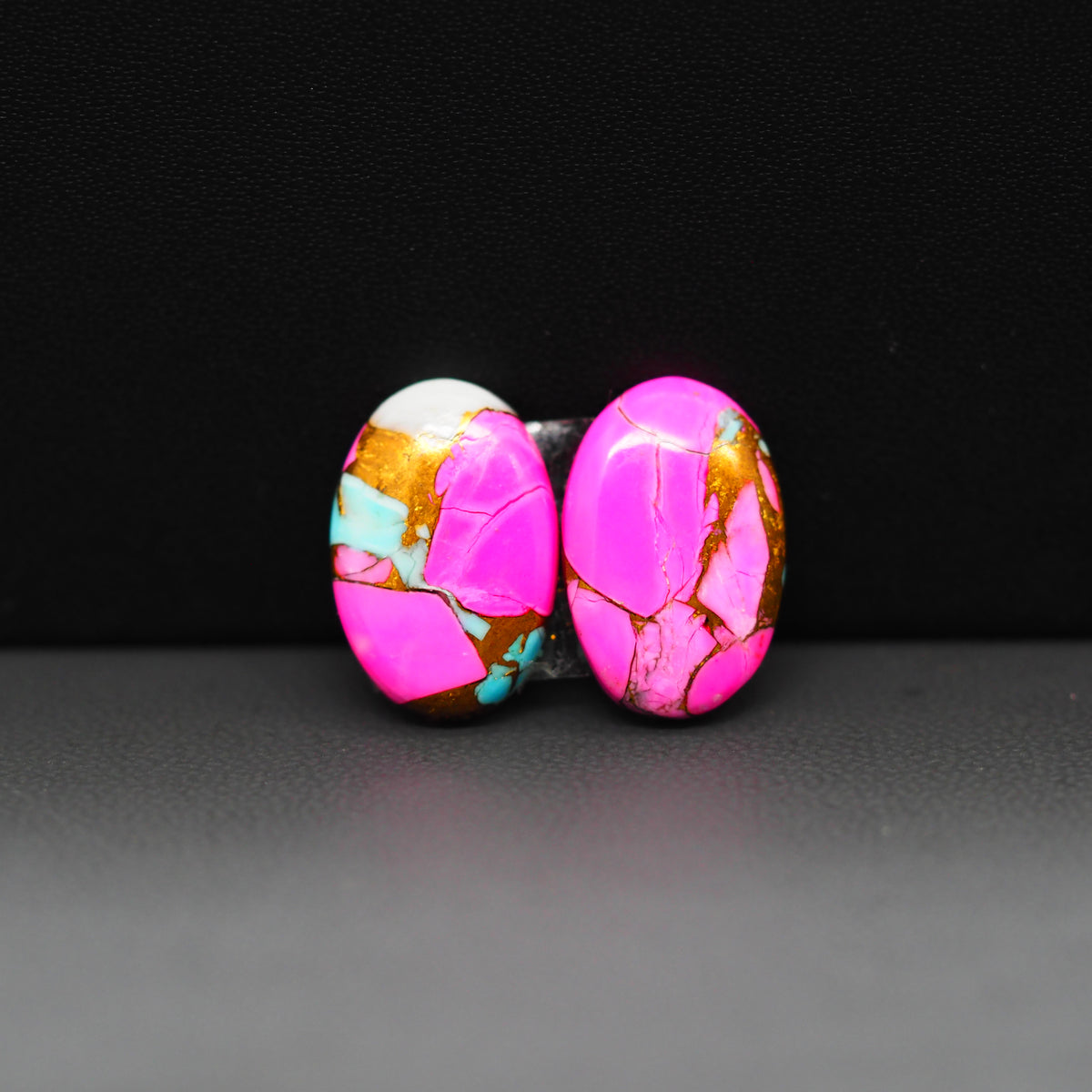 Cotton Candy Oval Cabochon Pair 16x11x3mm 12ct - pink, turquoise blue and white - Pedra Gems