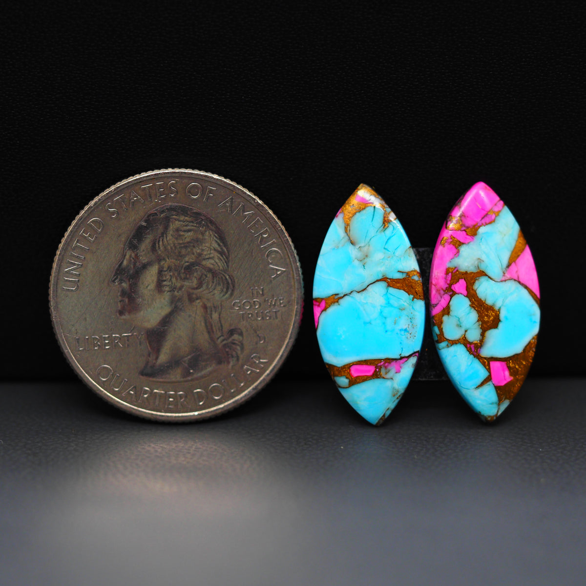 Cotton Candy Marquise Cabochon Pair 22x11x3mm 12.5ct - turquoise blue and pink - Pedra Gems