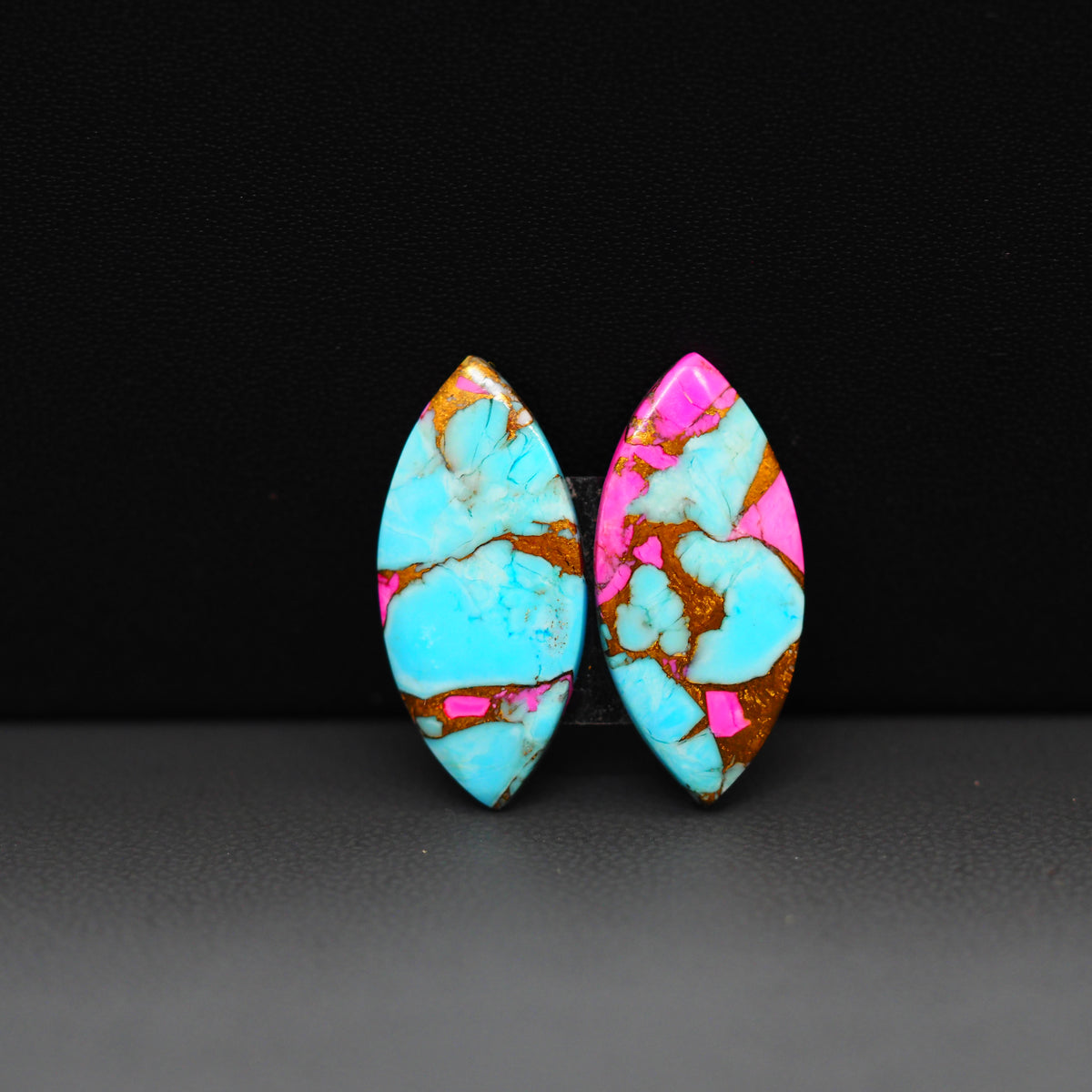 Cotton Candy Marquise Cabochon Pair 22x11x3mm 12.5ct - turquoise blue and pink - Pedra Gems