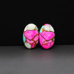 Cotton Candy Oval Cabochon Pair 18x13x3mm 13.5ct - pink, white and turquoise blue - Pedra Gems