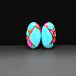 Cotton Candy Oval Cabochon Pair 18x10x4mm 14.5ct - turquoise blue and pink - Pedra Gems