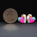 Cotton Candy Heart Cabochon Pair 15x14x3mm 11.5ct - pink, white and turquoise blue - Pedra Gems