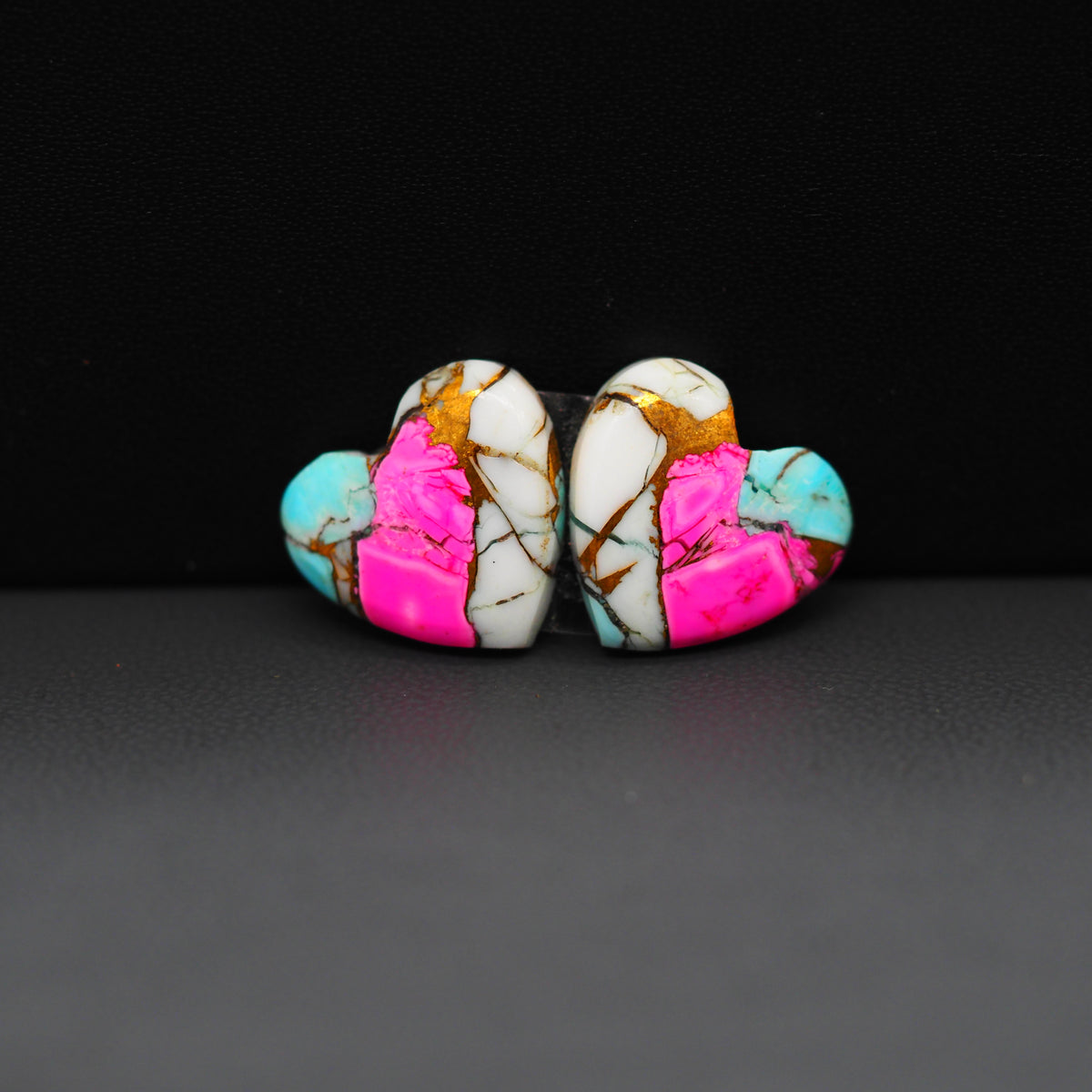 Cotton Candy Heart Cabochon Pair 15x14x3mm 11.5ct - pink, white and turquoise blue - Pedra Gems