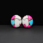 Cotton Candy Oval Cabochon Pair 16x14x3mm 14ct - white, pink and turquoise blue - Pedra Gems