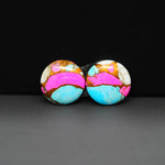 Cotton Candy Round Cabochon Pair 15x15x3mm 12.5ct - turquoise blue, pink and white - Pedra Gems
