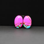 Cotton Candy Oval Cabochon Pair 15x10x3mm 9.5ct - pink and turquoise blue - Pedra Gems