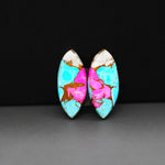 Cotton Candy Marquise Cabochon Pair 22x10x3mm 12.5ct - turquoise blue, pink and white - Pedra Gems