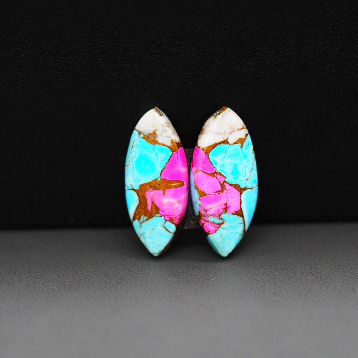 Cotton Candy Marquise Cabochon Pair 22x10x3mm 12.5ct - turquoise blue, pink and white - Pedra Gems