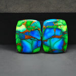 Peacock Dahlia composite pair 26x20x3mm 39ct cushion cabochon - photo 4