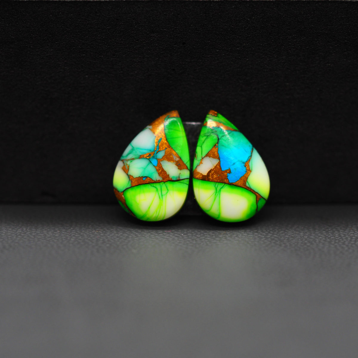 Peacock Dahlia composite pair 15x10x3mm 10.5ct pear cabochon - photo 4