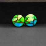 Peacock Dahlia composite pair 14x14x3mm 12.5ct round cabochon - photo 2
