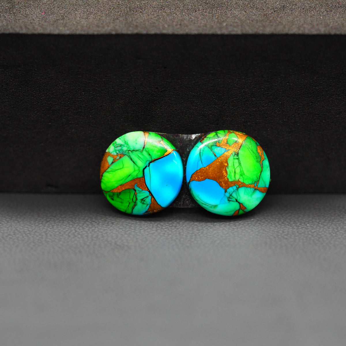 Peacock Dahlia composite pair 13x13x3mm 12ct round cabochon - photo 4