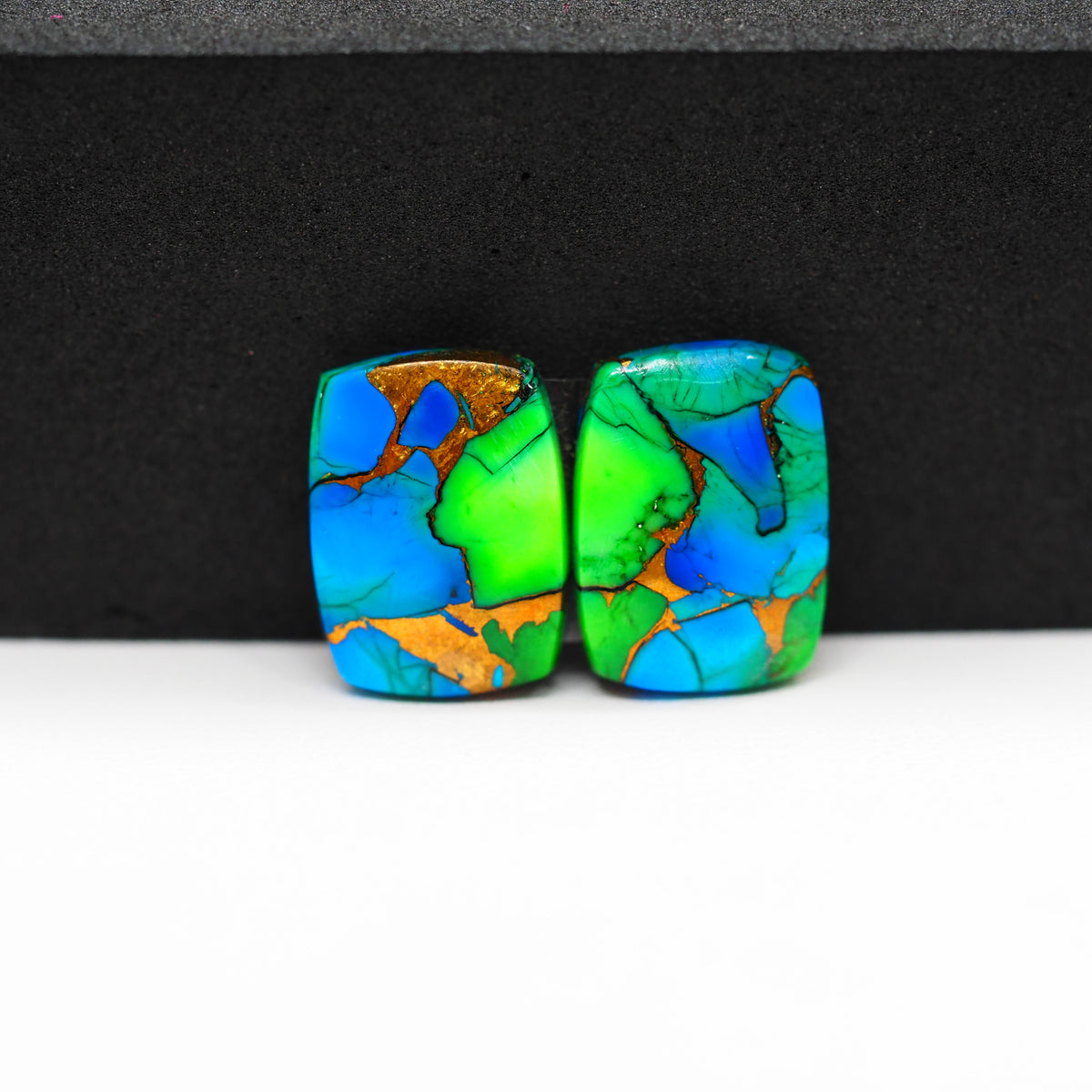 Peacock Dahlia composite pair 16x12x3mm 13.5ct cushion cabochon - photo 4
