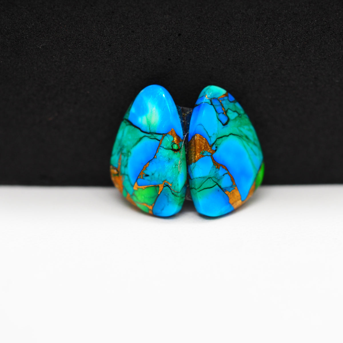 Peacock Dahlia composite pair 15x10x3mm 10.5ct freeform cabochon - photo 4