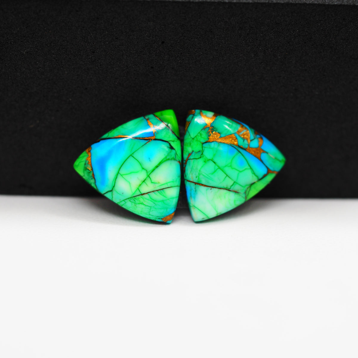 Peacock Dahlia composite pair 15x15x3mm 11.5ct trapezoid cabochon - photo 4