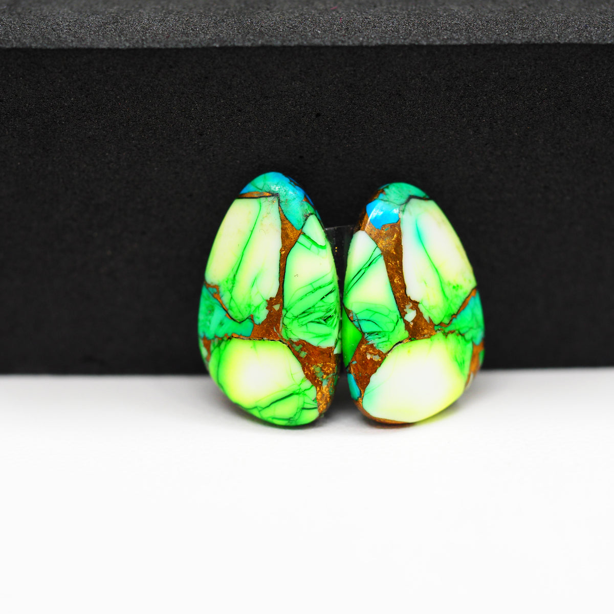 Peacock Dahlia composite pair 19x12x3mm 11.5ct freeform cabochon - photo 4