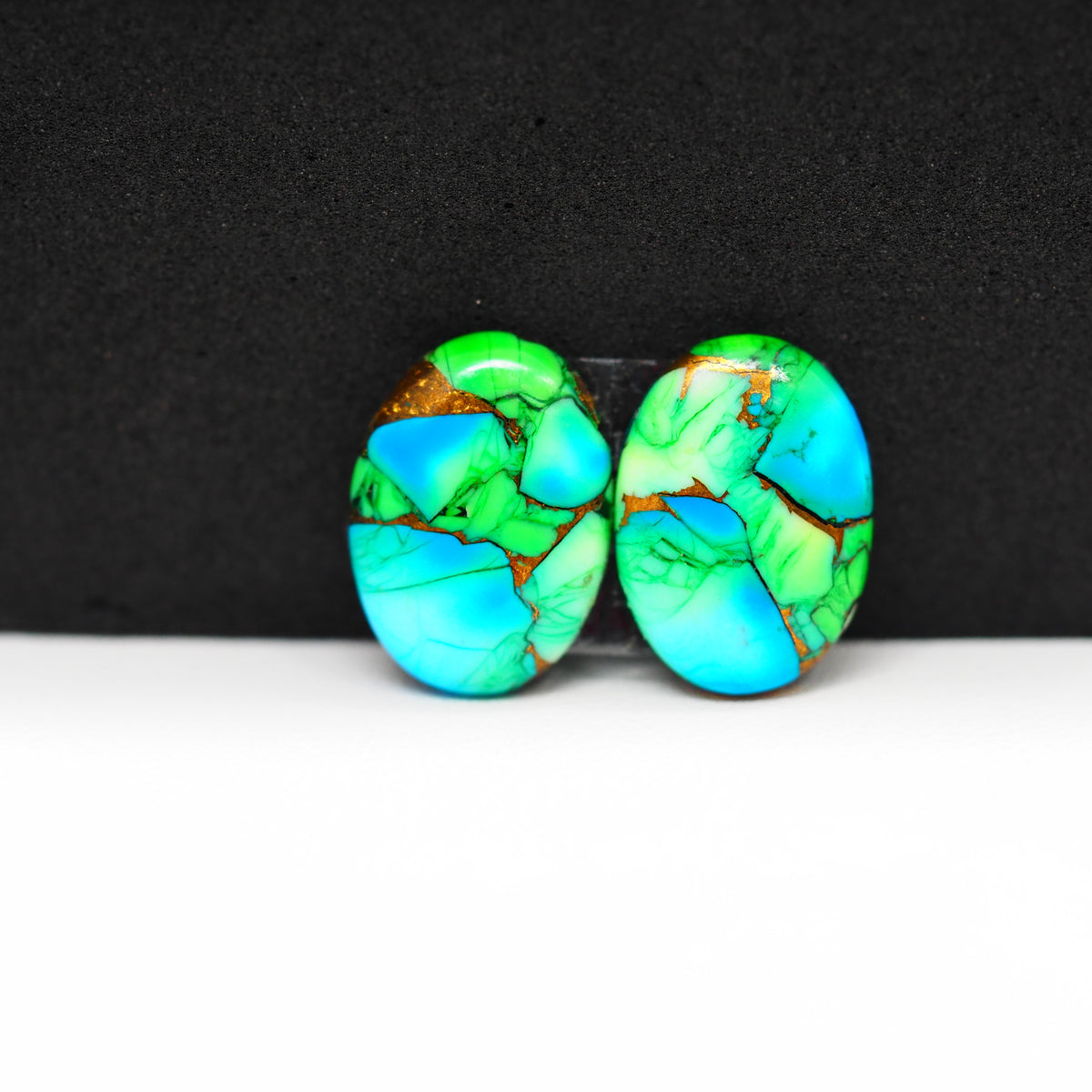 Peacock Dahlia composite pair 15x11x3mm 8ct oval cabochon - photo 4