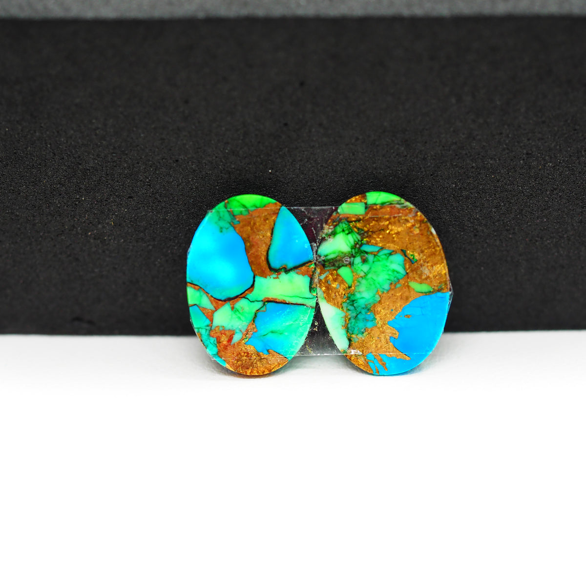 Peacock Dahlia composite pair 15x11x3mm 8ct oval cabochon - photo 3