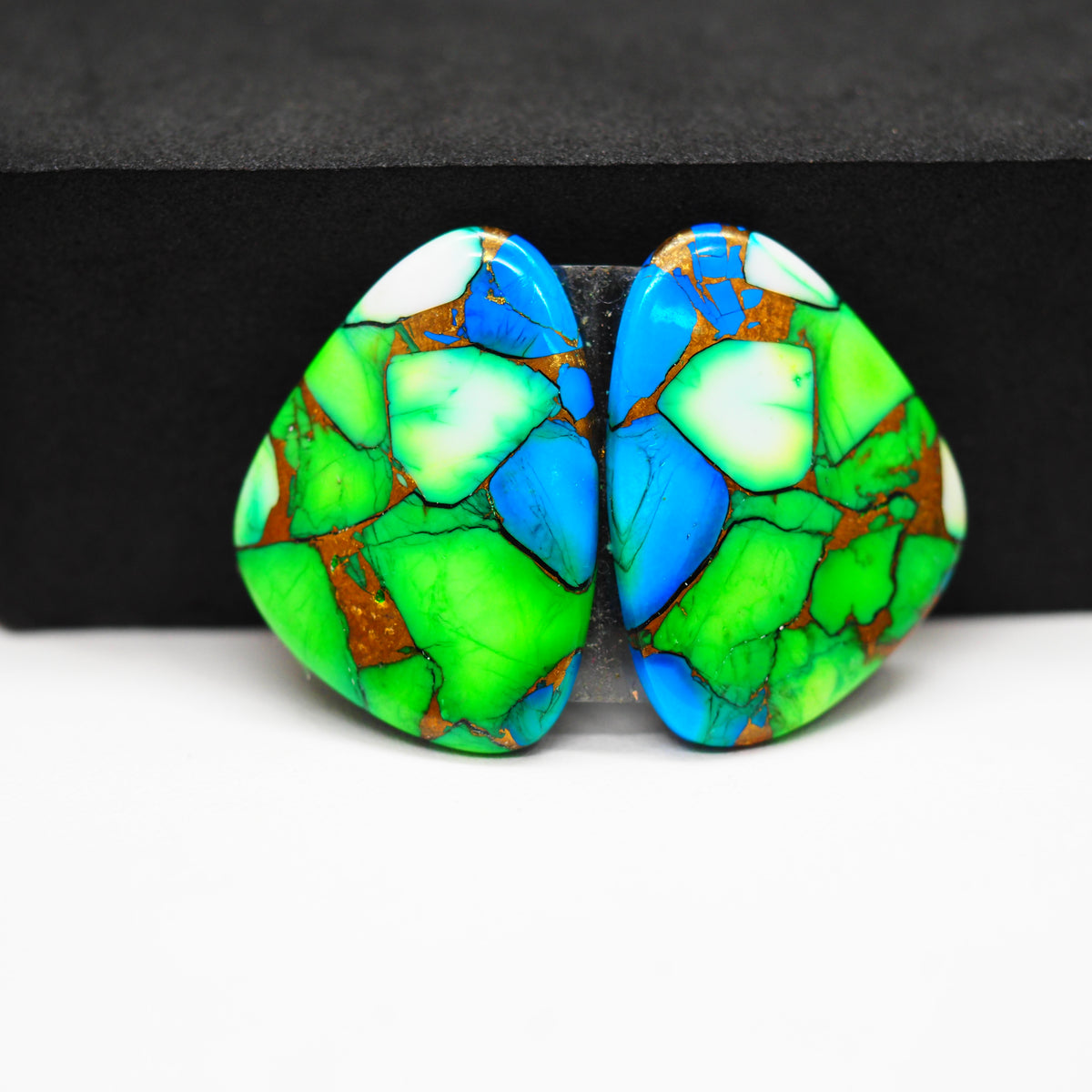Peacock Dahlia composite pair 29x21x3mm 36ct freeform cabochon - photo 4
