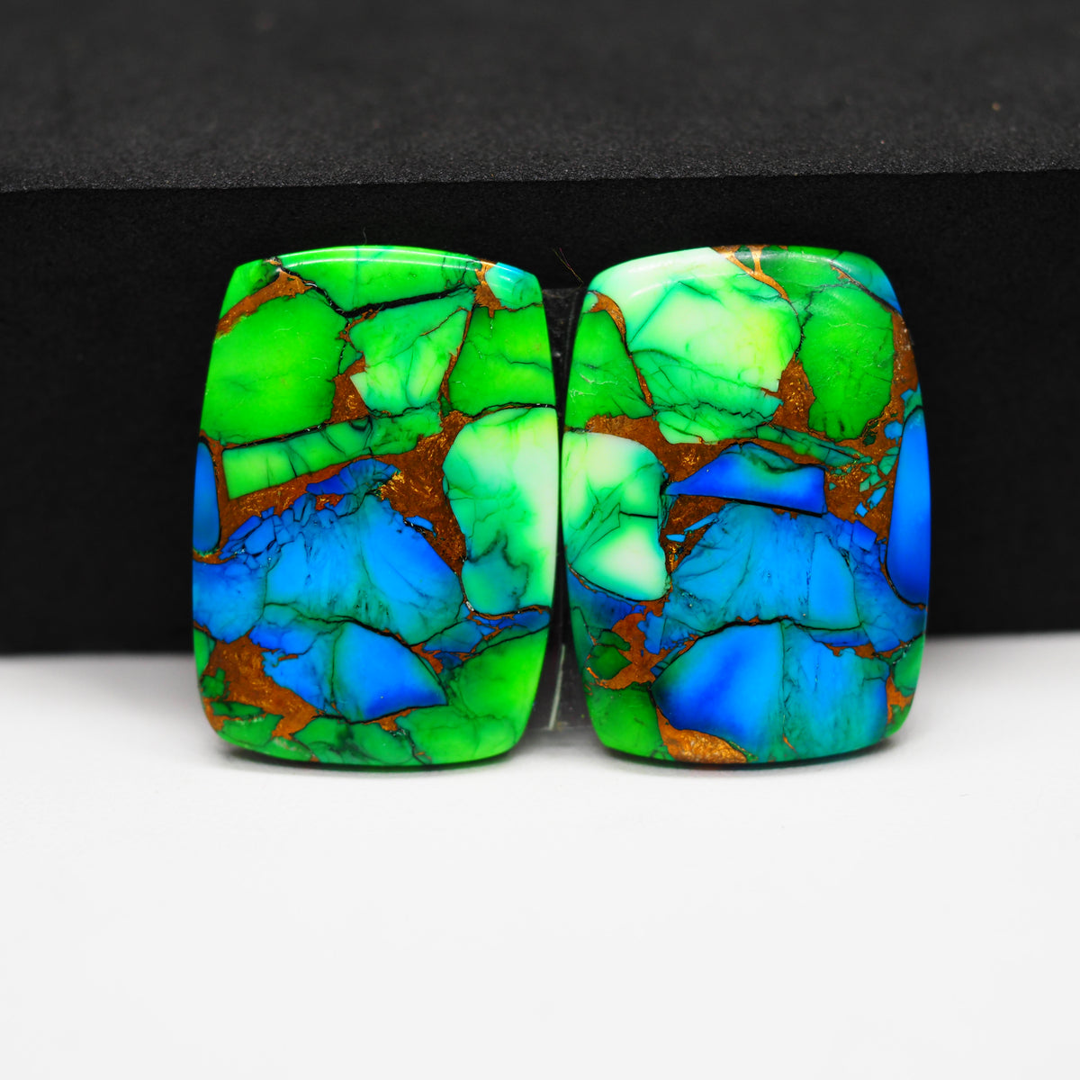 Peacock Dahlia composite pair 28x20x4mm 39.5ct cushion cabochon - photo 4