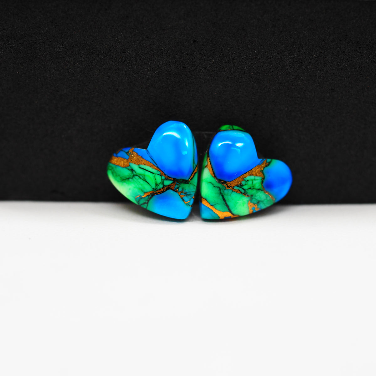 Peacock Dahlia composite pair 12x12x3mm 8ct heart cabochon - photo 4