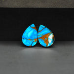 Kingman Ice Blue Dahlia Pear Cabochon Pair 17x12x3mm 12.5ct - icy blue and white stone with copper veining - Pedra Gems