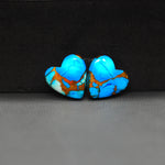 Kingman Ice Blue Dahlia Heart Cabochon Pair 13x12x3mm 9.5ct - icy blue and white stone with copper veining - Pedra Gems
