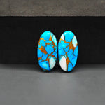 Kingman Ice Blue Dahlia Oval Cabochon Pair 21x11x3mm 15.5ct - icy blue and white stone with copper veining - Pedra Gems