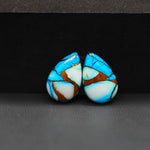 Kingman Ice Blue Dahlia Composite Pear Cabochon Pair 17x11x3mm 11.5ct - icy blue and white stone with copper veining - Pedra Gems