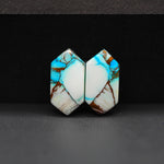 Kingman Ice Blue Dahlia Composite Hexagon Cabochon Pair 19x10x3mm 11.5ct - icy blue and white stone with copper veining - Pedra Gems